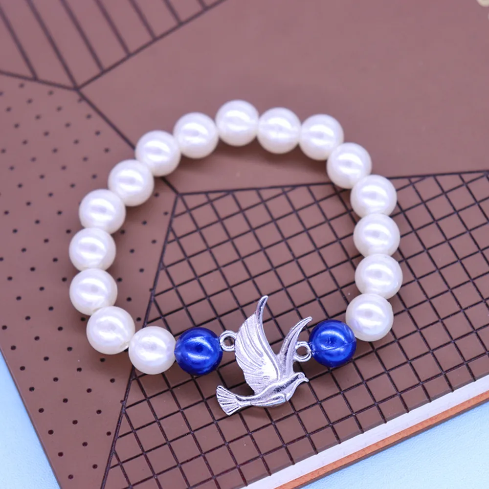 Stretch Adjustable Size 10MM Imitation Pearl Peace Dove Bracelets Greek Sorority Zeta Phi Beta Label Women Service Jewelry