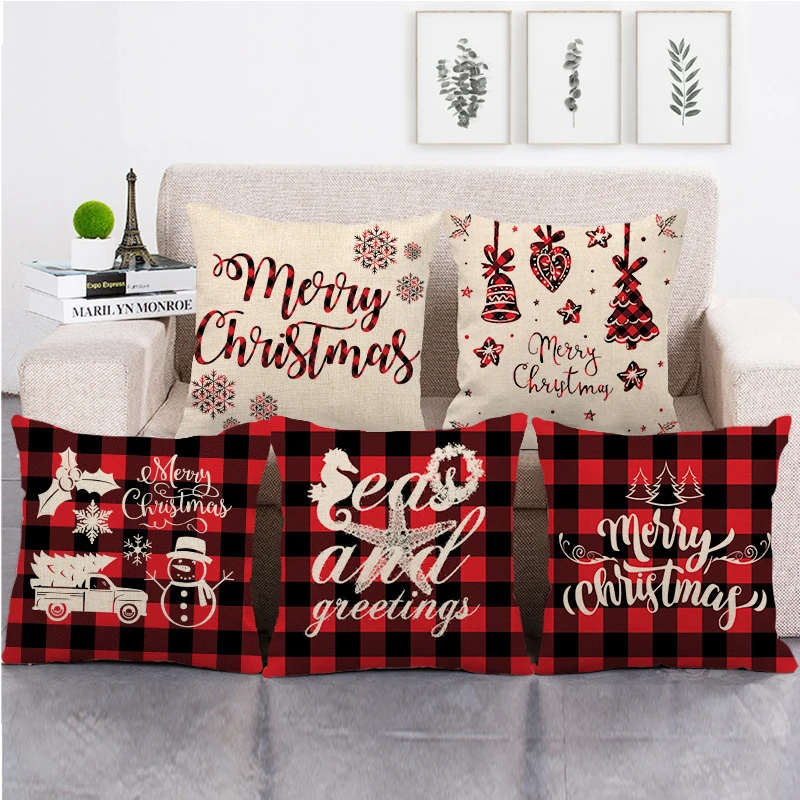 Linen Christmas Cushion Cover, Pillow Cover, Sofa Cushions, Xmas Decor, Home, New Year, 45x45cm