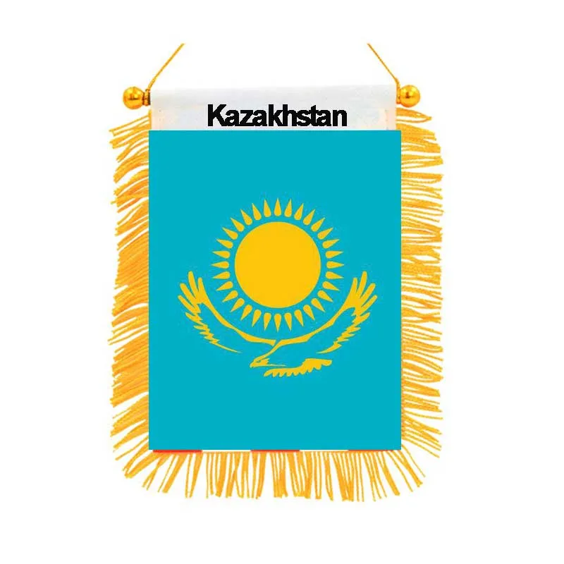 Kazakhstan Flag Double Sided Decorative Banners Mini High Quality Printed Hanging National Flags Car Adornment Home Decor