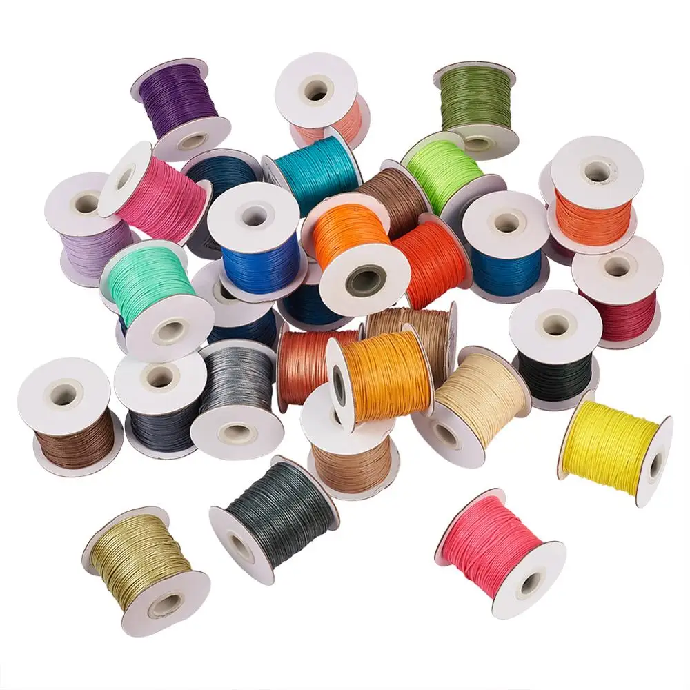 pandahall Korean Waxed Polyester Cord 1mm for Jewelry Making DIY Necklace Bracelet Accessories 48 Colors about 85yards/roll