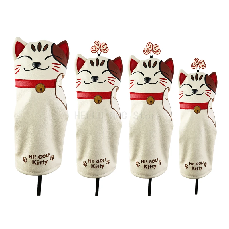 HELLO NRC Golf Club Headcovers Driver Fairway  Hybird Wood Head Set  Lucky Kitty Cartoon Animal