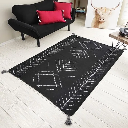 Carnival Home Black White Squarehead Pattern 01 Double Tarflı Woven Rugs 80x150 cm