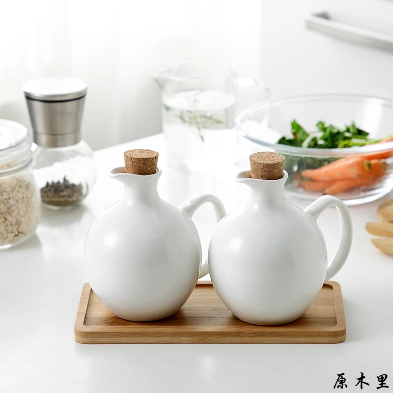 Household Ceramic Seasoning Jar Olive Oil Pot Vinegar Bottle Kitchen Utensils Porcelain Food Storage Container Soy Sauce Bottle