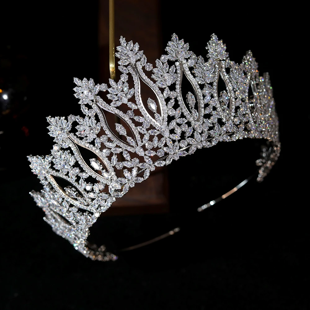 Tiaras And Crowns For Women Parmalanbe Luxury CZ Queen Crown Bridal Wedding Hair Accessories  Crystal Headdress Jewelry