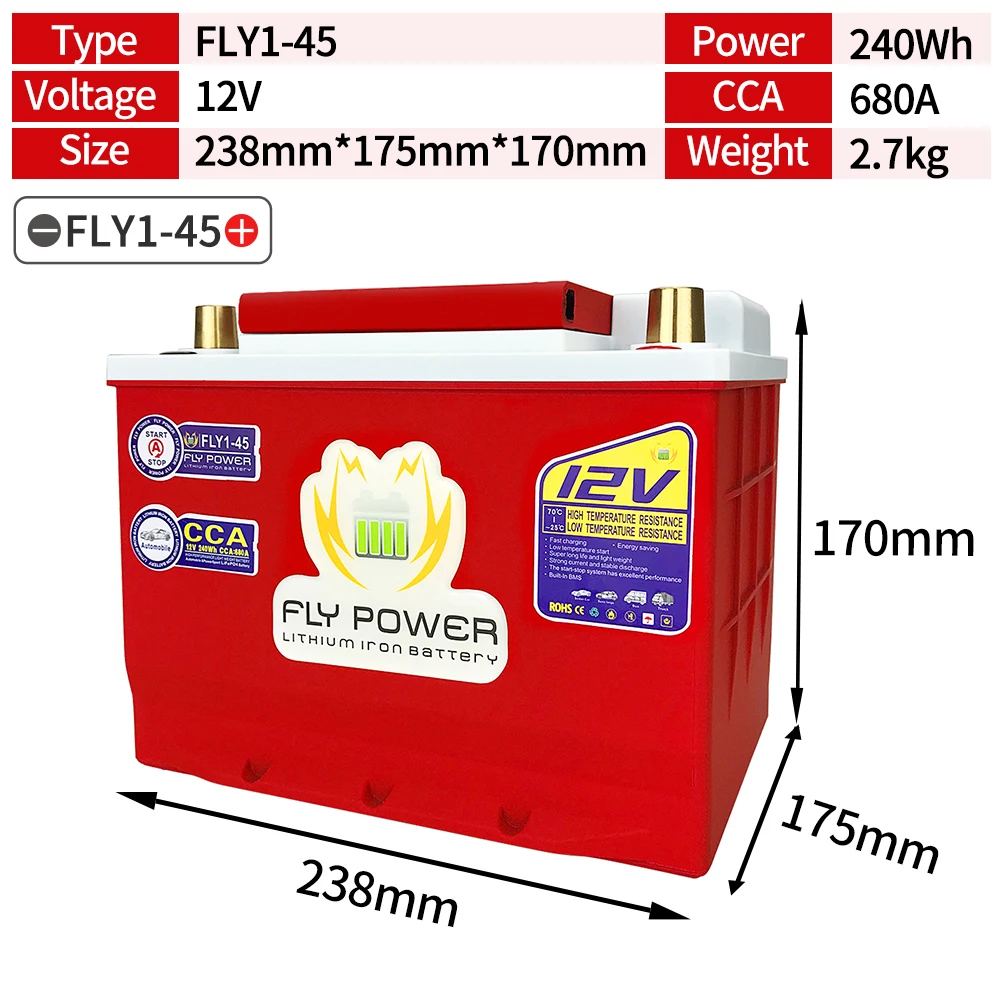 

FLY1-45 12V 40AH LiFePO4 Battery CCA680A With BMS Lithium Iron LiFePo4 Car Battery Jump Starter For Car And Boat