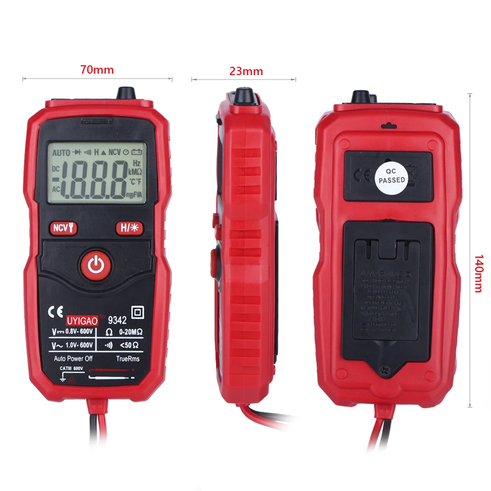 QHTITEC UA9342 Multimeter Digital Auto Ranging One-Click Test Resistance Continuity NCV Voltmeter with Backlight Flashlight JCD