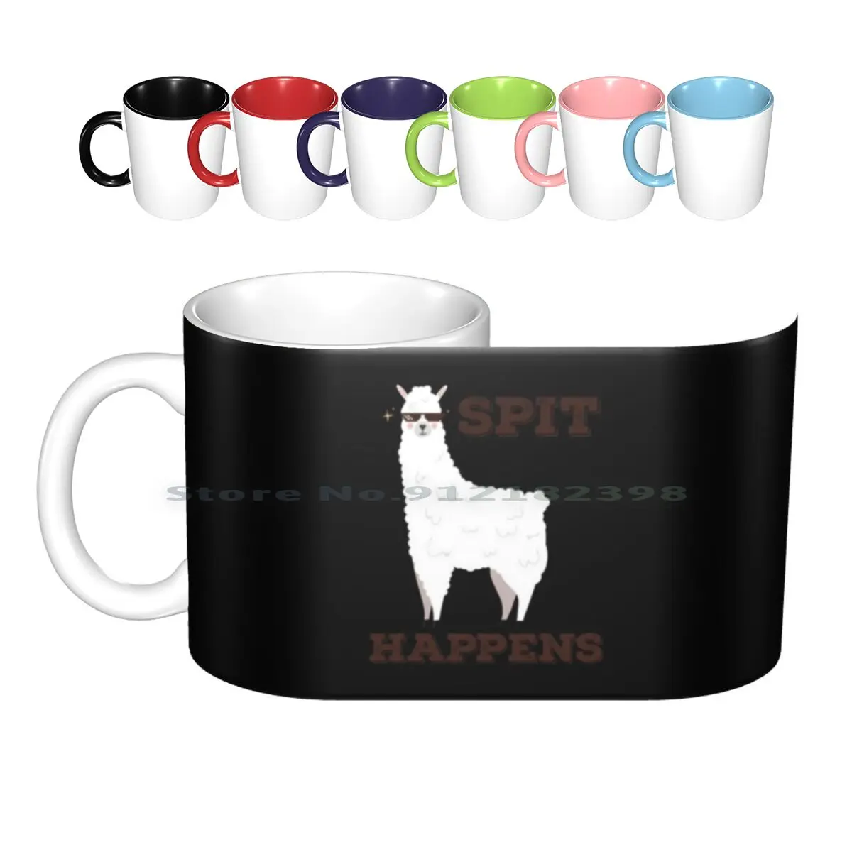 At Home Or Playing Sports Ceramic Mugs Coffee Cups Milk Tea Mug Spit Happens Funny Llama Alpaca With Sunglasses Design Spit