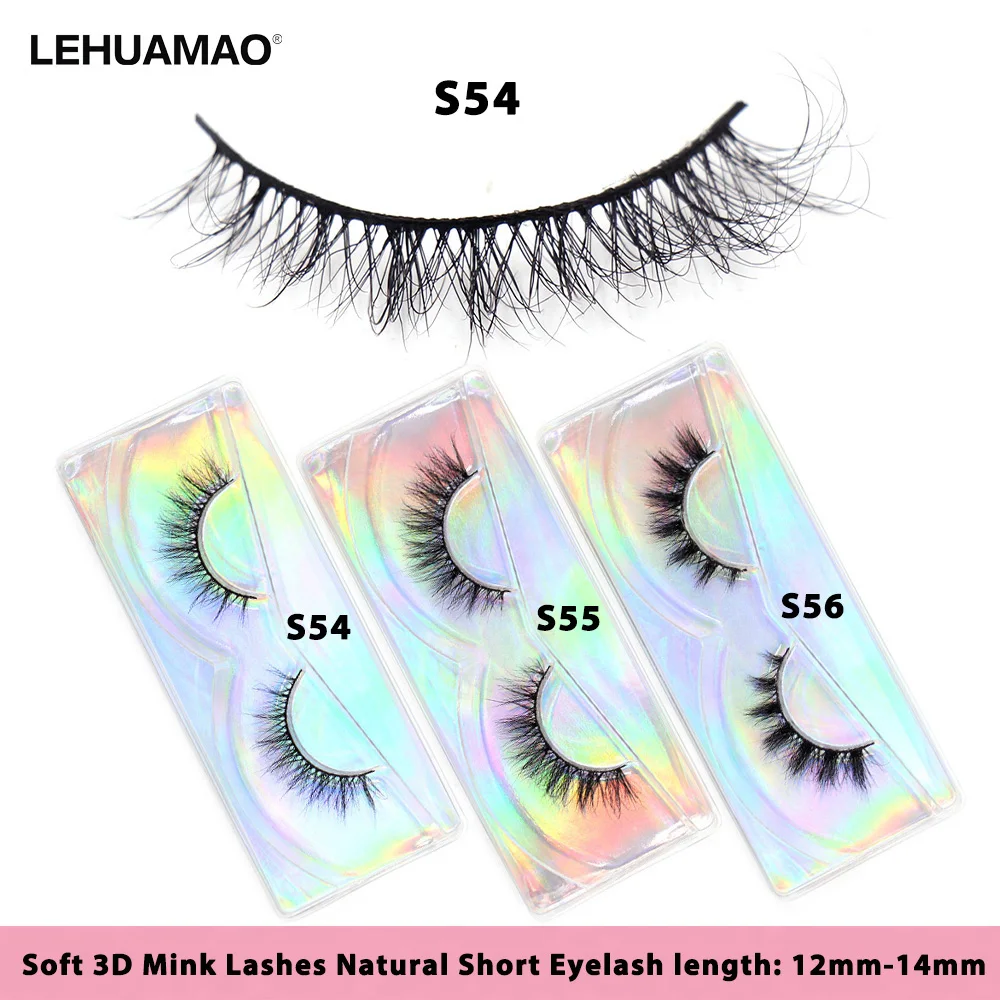 2คู่ขนตา Mink 3D สั้น Mink Eyelashes ขนตาปลอมนุ่ม Mink Lashes 13-14มม.Eyelashes แต่งหน้า