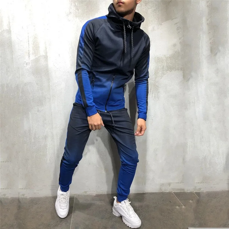 2 Pieces Sweatsuit Man Clothes Men's set Casual Hooded Sports Wear Zipper Tracksuit Training Hoodies Jacket Pants Track Suits 3d