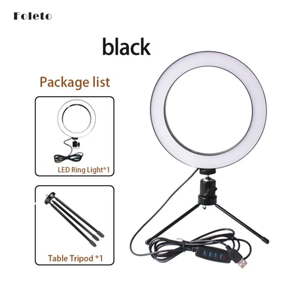 

Foleto Photography 26cm 10" Ring LED Light Table Selfie Tripod 3500-5500k Photo Studio Phone Live Video MakeUP Light for Moblile