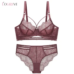 Logirlve Sexy Classic Bandage Bra Set Lingerie Push Up Brassiere Transparent Panties For Women underwear Lace Underwear Set