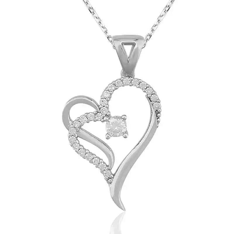 Sterling silver Solitaire Heart Lady Necklace Zircon Stone  925 Sterling Women Fine Jewelry Wedding Party Birthday Gift - Box - Pendant - Chain Choker - Female - Ladies - Fashion