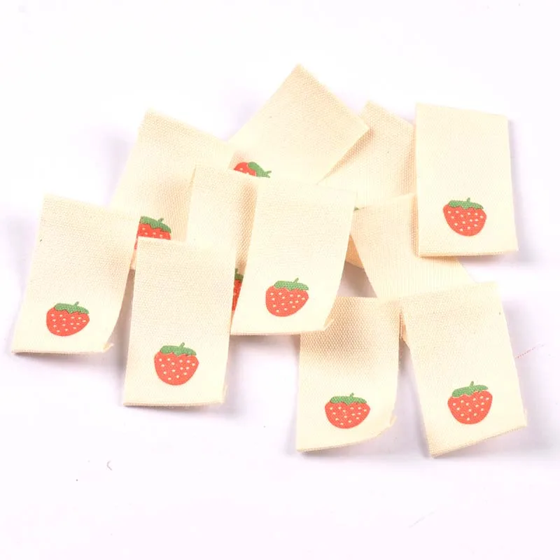 Mixed 50pcs Handmade Fruits Beige Cotton Woven Label For Clothing Care Labels Cartoon Shoes Bags Garment Tags CP3081
