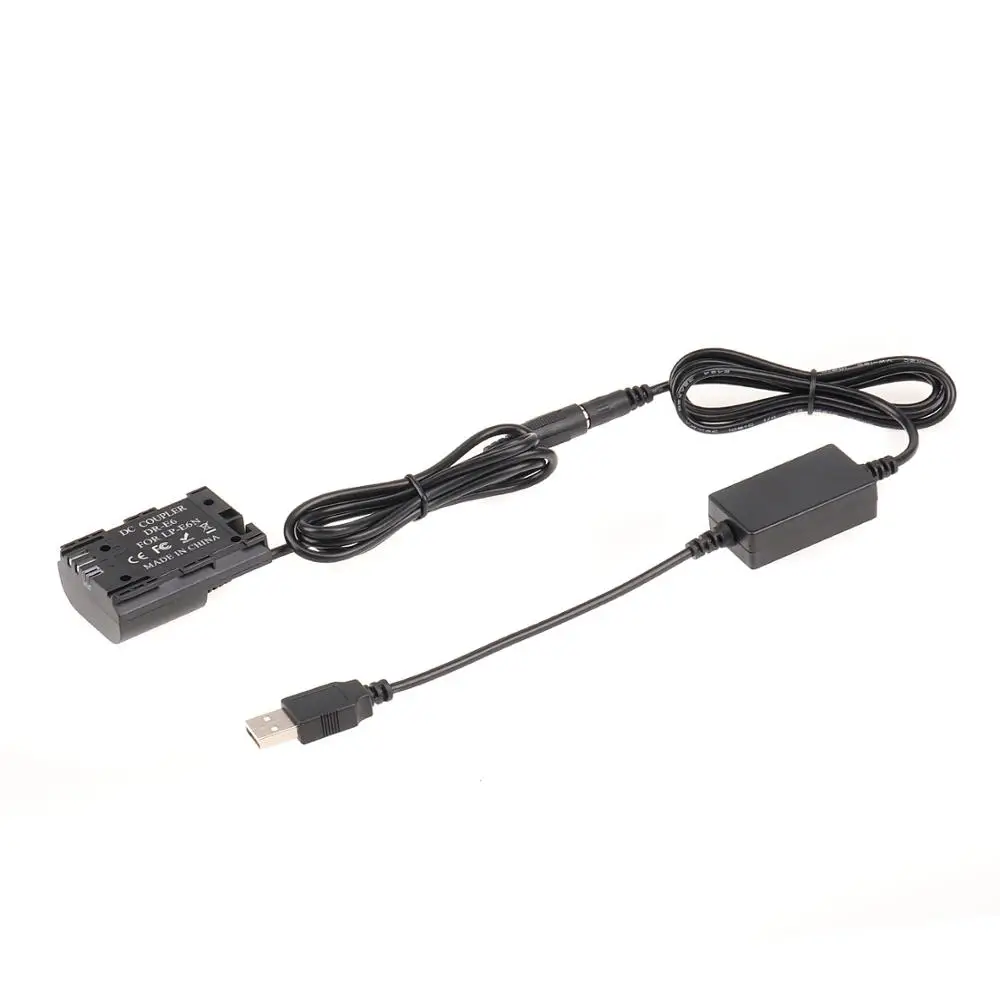 FOTGA-Placa de batería ficticia LP-E6, par de CC, Cable USB 5V 2A para Canon EOS 5D2 5D3 5D4 6D 7D2 70D R R5