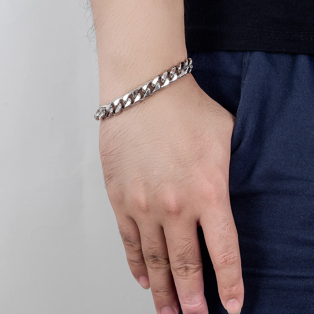 100% 925 Silver Bracelet Men's Classic 10MM Cuban Chain Hip Hop Rock Style Accessories Fine Jewelry Safety Buckle With Giftbox