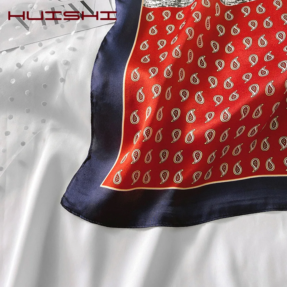 HUISHI Small Scarf Fashion Kerchief Women Head Scarf For Hair Grey Red Black Blue Silk Neck Scarves Female 53cm Square Bandanas