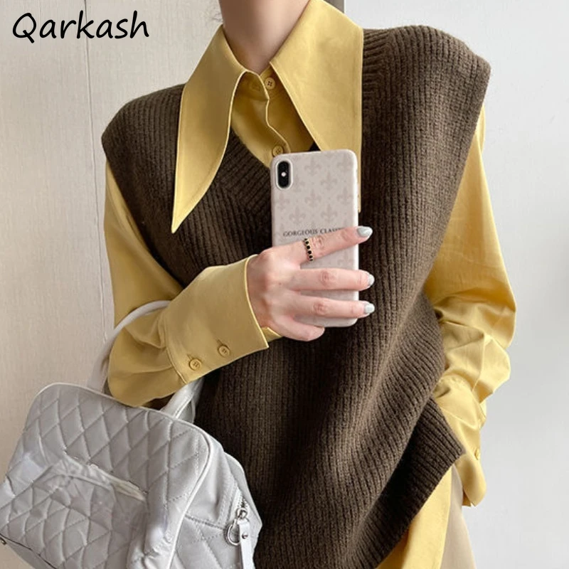 Sweater Vest Women Solid V-neck Students Basic Spring Ulzzang Tender Leisure Mujer Holiday Stylish Prevalent Y2K Daily Popular