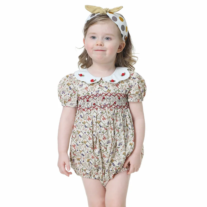 Baby toddler girl smocked romper 2024 summer kids infant girls elegant cotton smock floral jumpsuit rompers children bodysuit