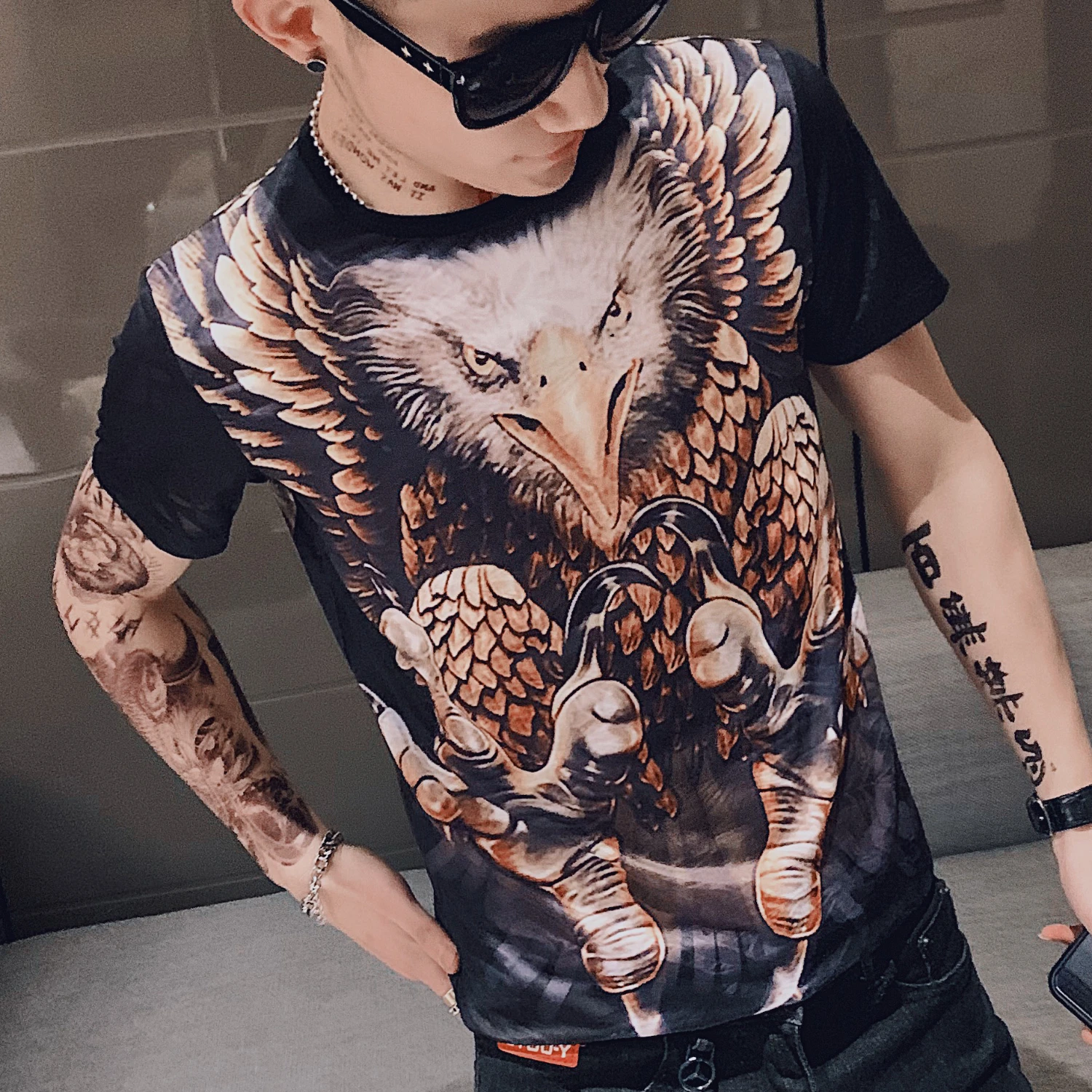 

Homme Baroque 2020 Spring Korean Manga Corta Ice Silk Short Tee Letter Print T Shirt Hombre Camiseta Man Club Party