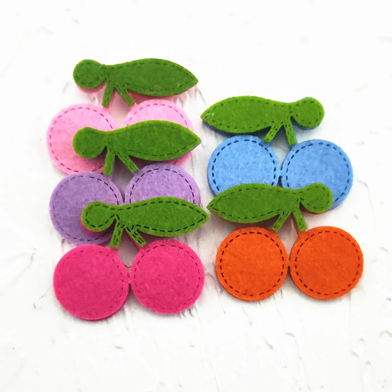 50Pcs/Lot 5*3.8CM Cherry Padded Appliques For children Hair Clip Accessories DIY Kid Patches