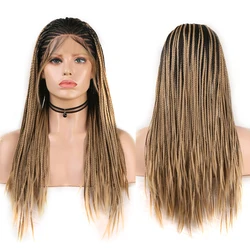 AIMEYA Synthetic Lace Front Wig Long Box Braided Wigs with Baby Hair Heat Resistant Fiber Hair Syntehtic Wigs for Women