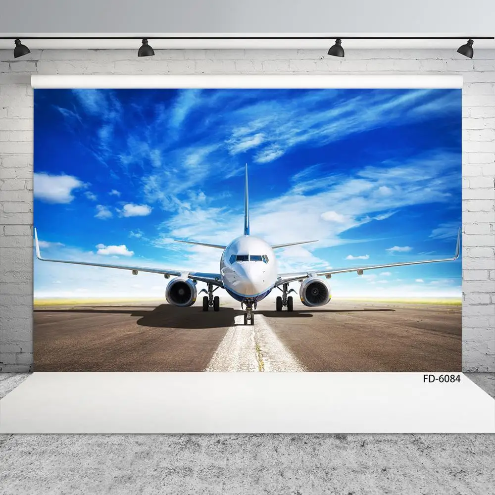 Airport Runway Airplane Photography Backdrops Vinyl Cloth Fond Background Photo Studio for Portrait Children Baby Photophone