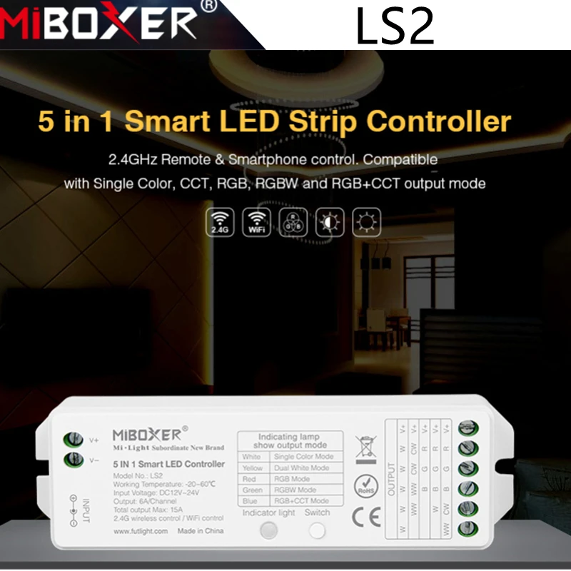 

Беспроводной смарт-контроллер Miboxer LS2 5 в 1, 2,4 ГГц, для одноцветной светодиодной ленсветильник