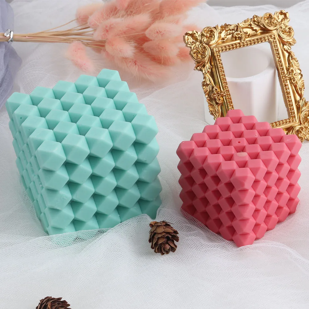 DIY Diamond Cube Shape Candle Silicone Mold 3D Making Creativity Art Aromatherapy Plaster Crafts Candle Making Mould