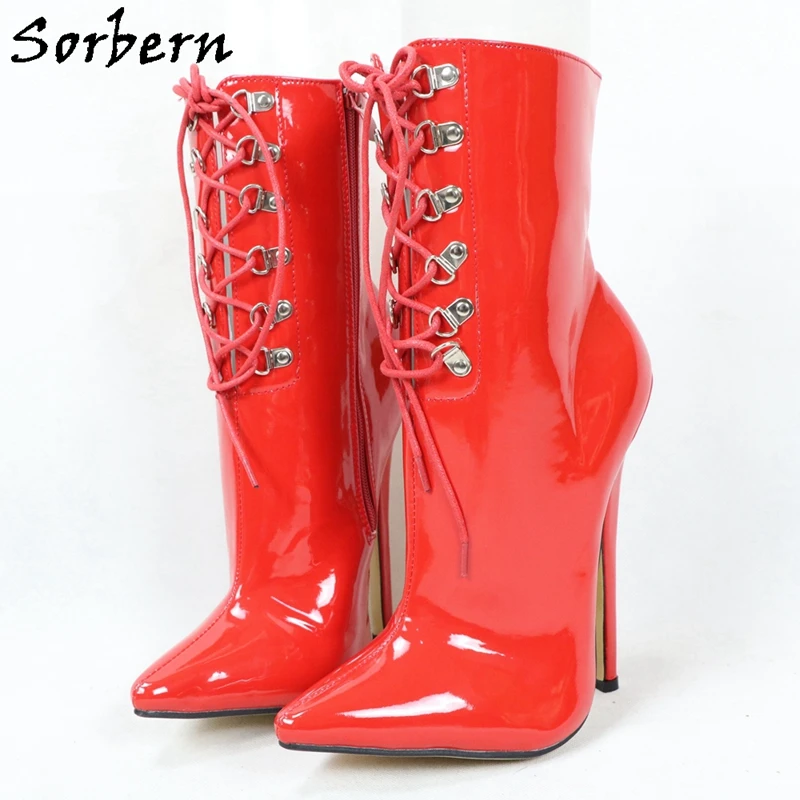 Sorbern Fetish Ankle Boots For Women Pointed Toe Unisex Metal/Wrap High Heel 18cm/7in Large Size 36-46 Real Image Custom Colors