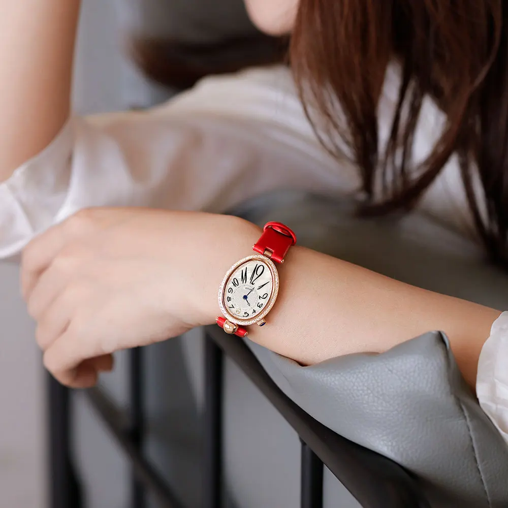 Reloj de cuarzo ovalado con tachuelas de diamante para mujer, elegante, resistente al agua, regalo para esposa, 2021