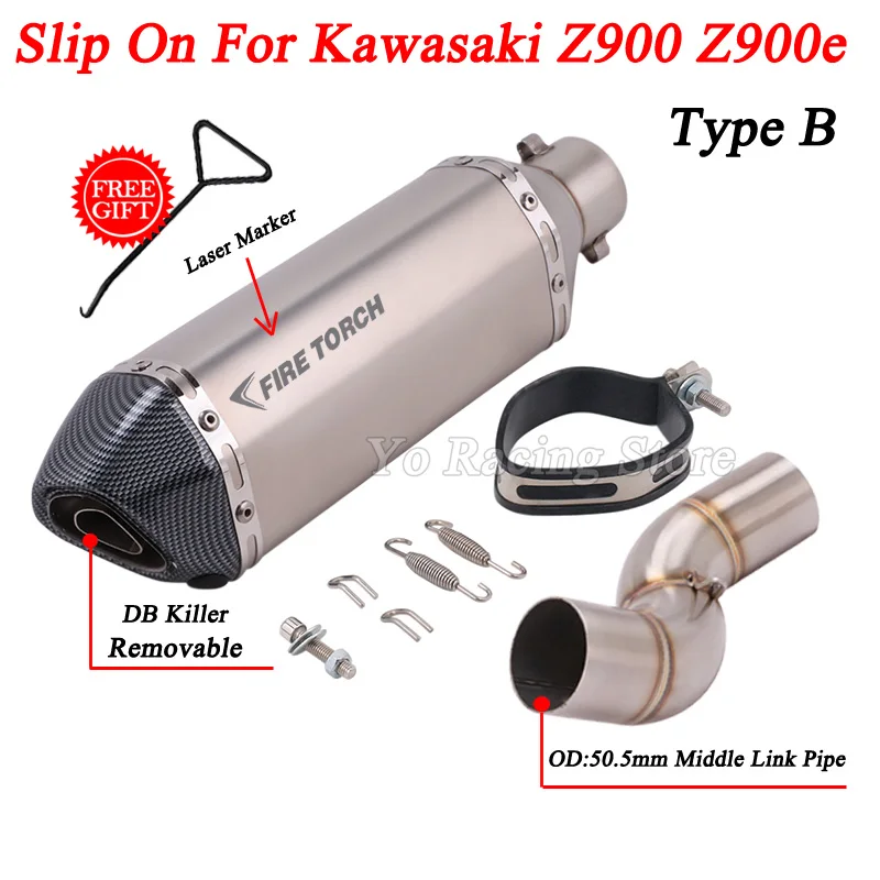 Slip On For Kawasaki Z900 Z900E  2020-2021 Years Motorcycle Exhaust Escape Modified Moto Echappement Middle Link Pipe 51mm