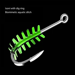 Fishing Hook 20pc/lot High Carbon Steel Hook With Dig Ring Bionic Invisible Aquatic grass Isonian Barbed Hook Fishing Tackle