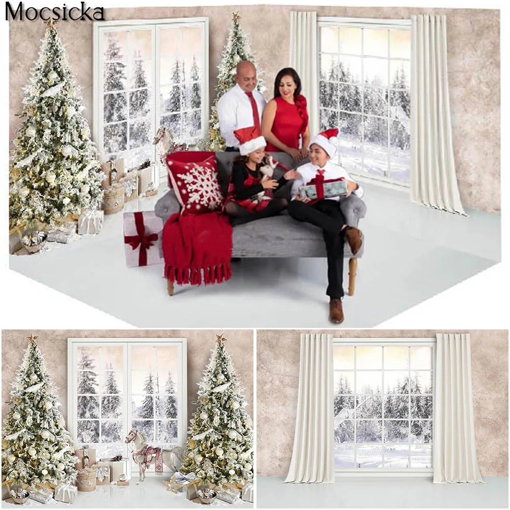 Mùa Đông Tuyết Cửa Sổ Giáng Sinh Phông Nền Xmas Cây Quà Tặng Trang Trí Chụp Ảnh Trẻ Em Họ Chân Dung Ảnh Đạo Cụ Phòng Thu Gian Hàng Nền