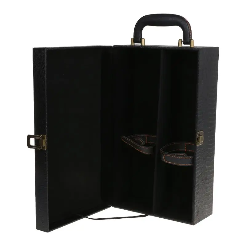 Wine Bottle Box Leather Luxury Bag 2 Red Wine Champagne Tote Carrier Handle Travel Case Organizer Gift