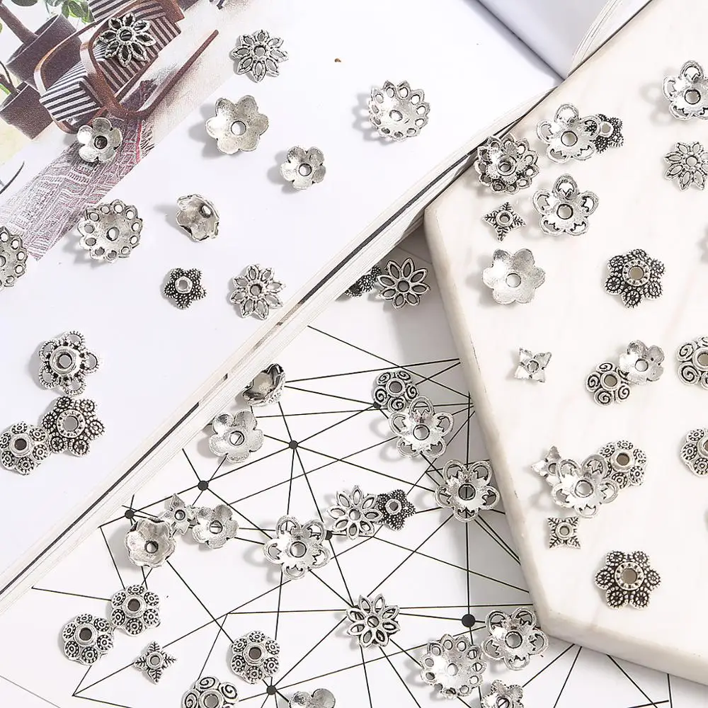 Findings بها بنفسك النتائج 50 قطعة/الوحدة سبائك الموضة العتيقة الفضة اللون زهرة حبة نهاية قبعات لصنع المجوهرات سحر إكسسوارات عقد #3