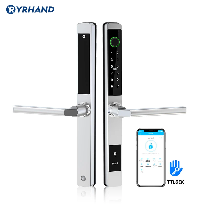 Ttlock App Aluminum Biometric lock fingerprint door handle Digital Keyless lock for Glass Sliding or Wooden