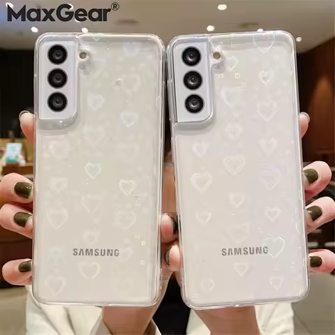 Korean Laser Love Heart Case For Samsung S22 S20 S21 FE S10 Plus Note 20 10 Ultra A72 A52S A12 A70 A50 A30 A71 A51 Clear Cover