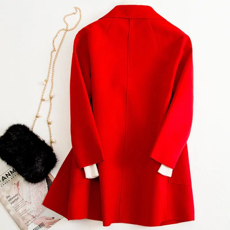 

Woman's Coat Red Casual Korean Wool Coat Female Jacket Long Coats and Jackets Women Abrigos Mujer Elegante KJ2542