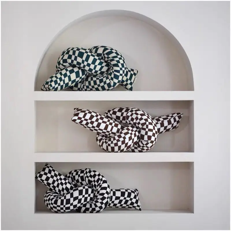 Chessboard Lattice Pillow Twist Pillow Knot Long Strip Special-Shaped Retro Lattice Geometry Cushion Lovely Home Decoration