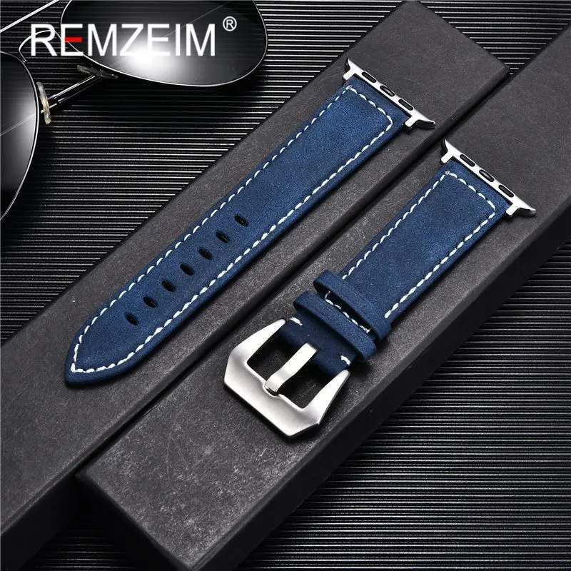 Matte Leather Strap for Apple Watch Band 45mm 44mm 42mm 41mm 40mm 38mm Bracelet iwatch 3 4 5 6 7 8 se with Steel Buckle