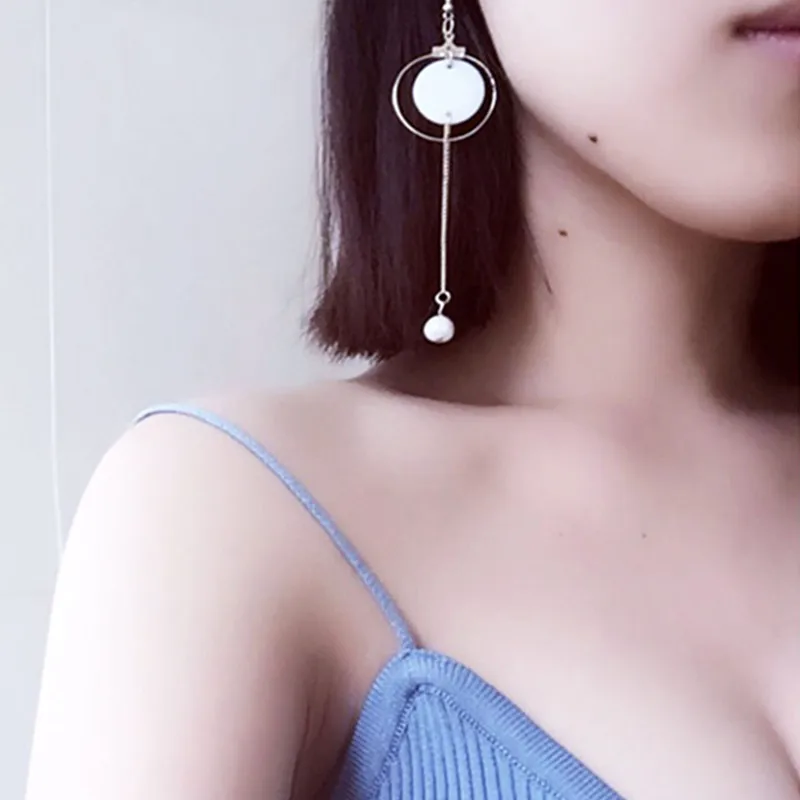 South Korea's New Fashion Round Shell Pearl Earrings, Hollow Ring Long Tassel Earrings Women's Jewelry