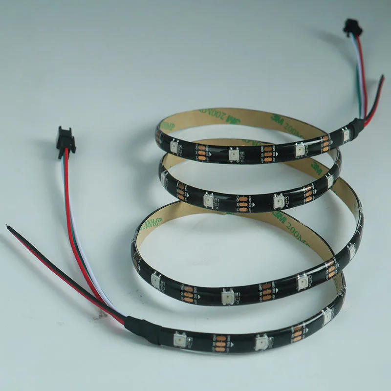 WS2812B 1m/3m/5m 30/60/74/96/100/144 pikseli/leds/m Inteligentna taśma pikselowa led, WS2812 IC; WS2812B/M, IP30/IP65/IP67, czarno-biała płytka