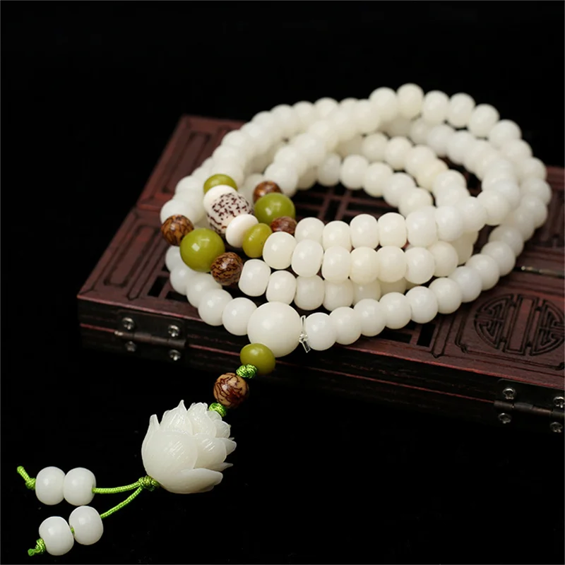 Original Design Natural White Bodhi Root Beads Bracelet Lotus Bract For Women Meditation Balancing Jewelry Gift