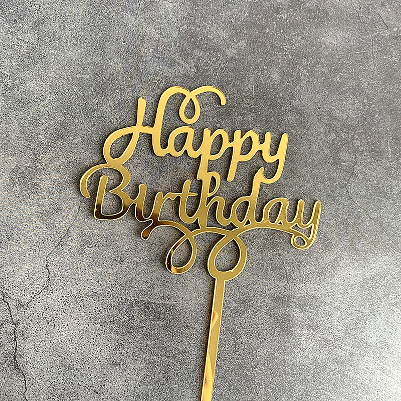 Cake Decoration Acrylic Gold Sliver Happy Birthday Cake Topper for Father`s Mother`s Day Cake Toppers Baby Shower Cake Toppers