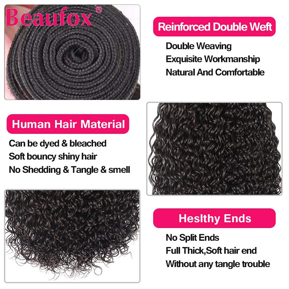 Extensiones de cabello humano Beaufox con ondas de agua, extensiones de pelo ondulado indio, 1/3/4 piezas, mechones rizados, extensiones de cabello humano Remy de 8-30 pulgadas