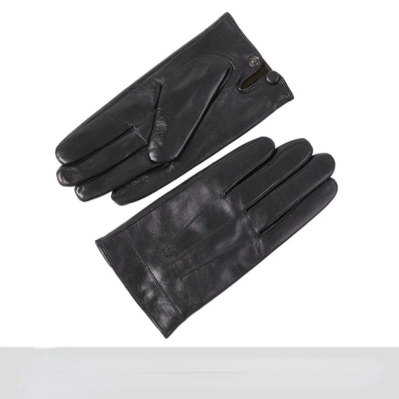 Guantes de piel de cabra auténtica para hombre, manoplas cálidas de terciopelo para pantalla táctil, invierno, novedad, Luva, Inverno, SQQ411