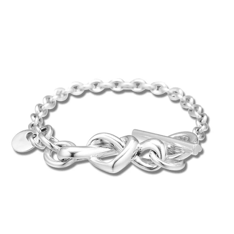 Knotted Heart Bracelets for Women Fashion 925 Sterling Silver Bracelets Jewelry Female Love Sign Signature Charms Bracelets