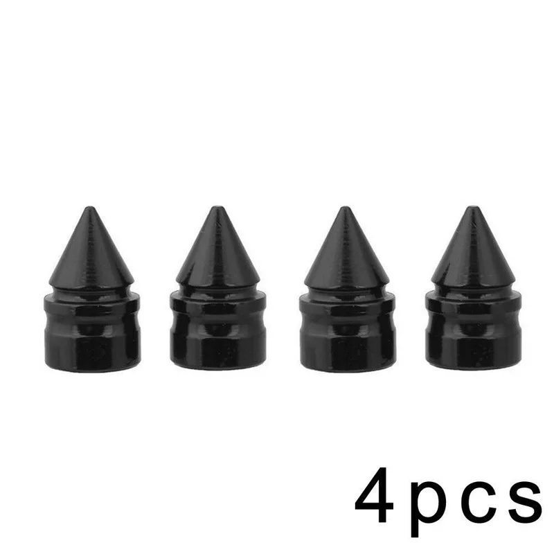 4pcs Black Aluminum Alloy Nipple Caps Spike Cone Car Tuning Tire Rim Wheel Air Port Dust Cover Stem Valve Caps Car Accessories