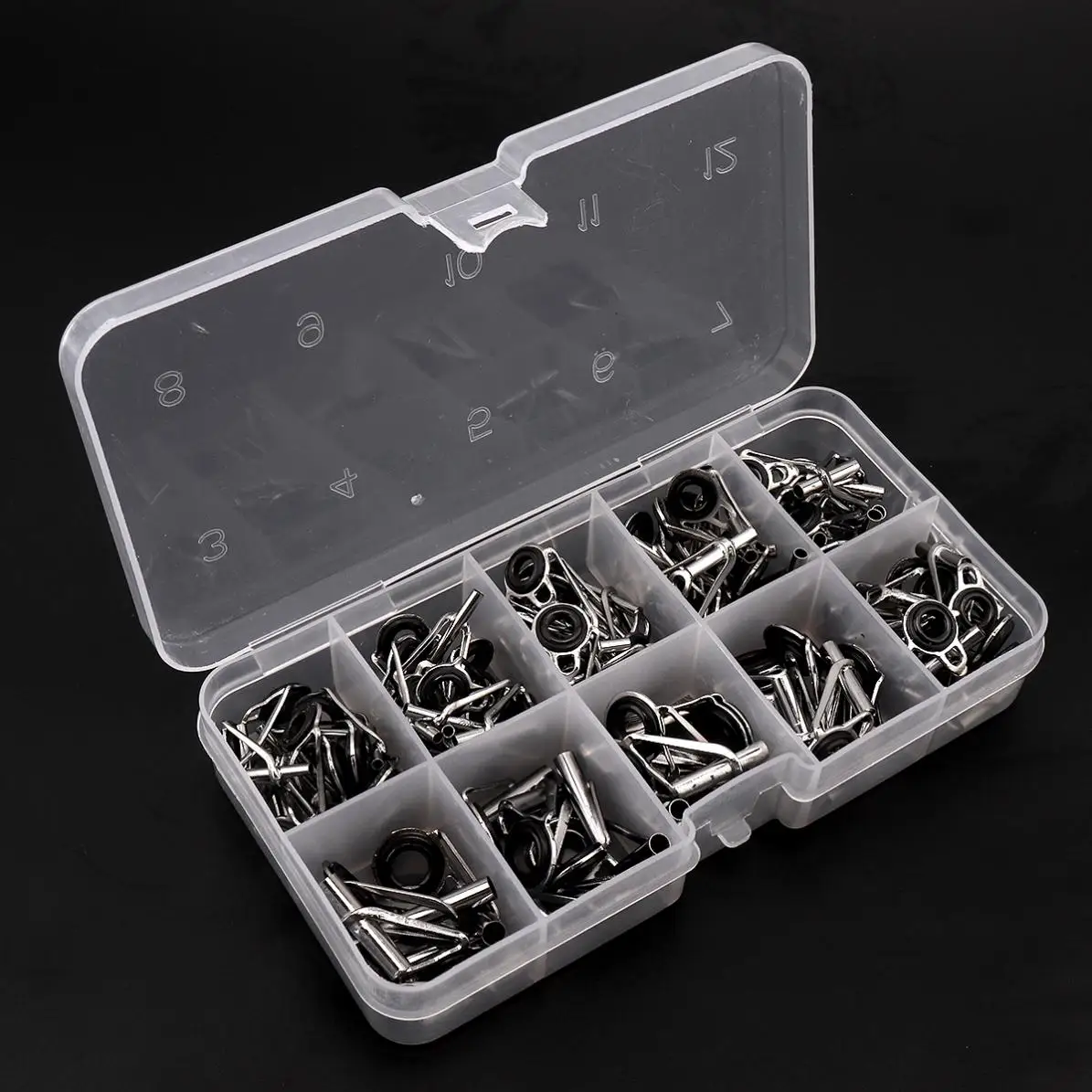 

80pcs Fishing Rod Guide Guides Tip Set Repair Kit DIY Eye Rings Different Size