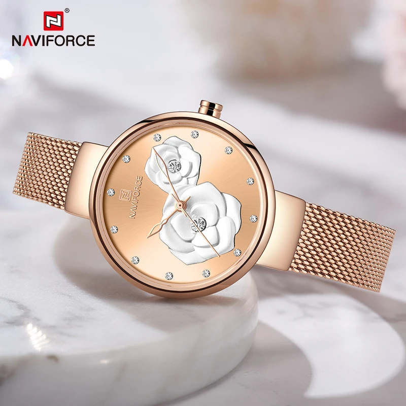 

NAVIFORCE Rose Gold Women‘s Luxury Wrist Watch Quartz Steel Band Waterproof Original Clock Elegant Watch Famale Relogio Feminino